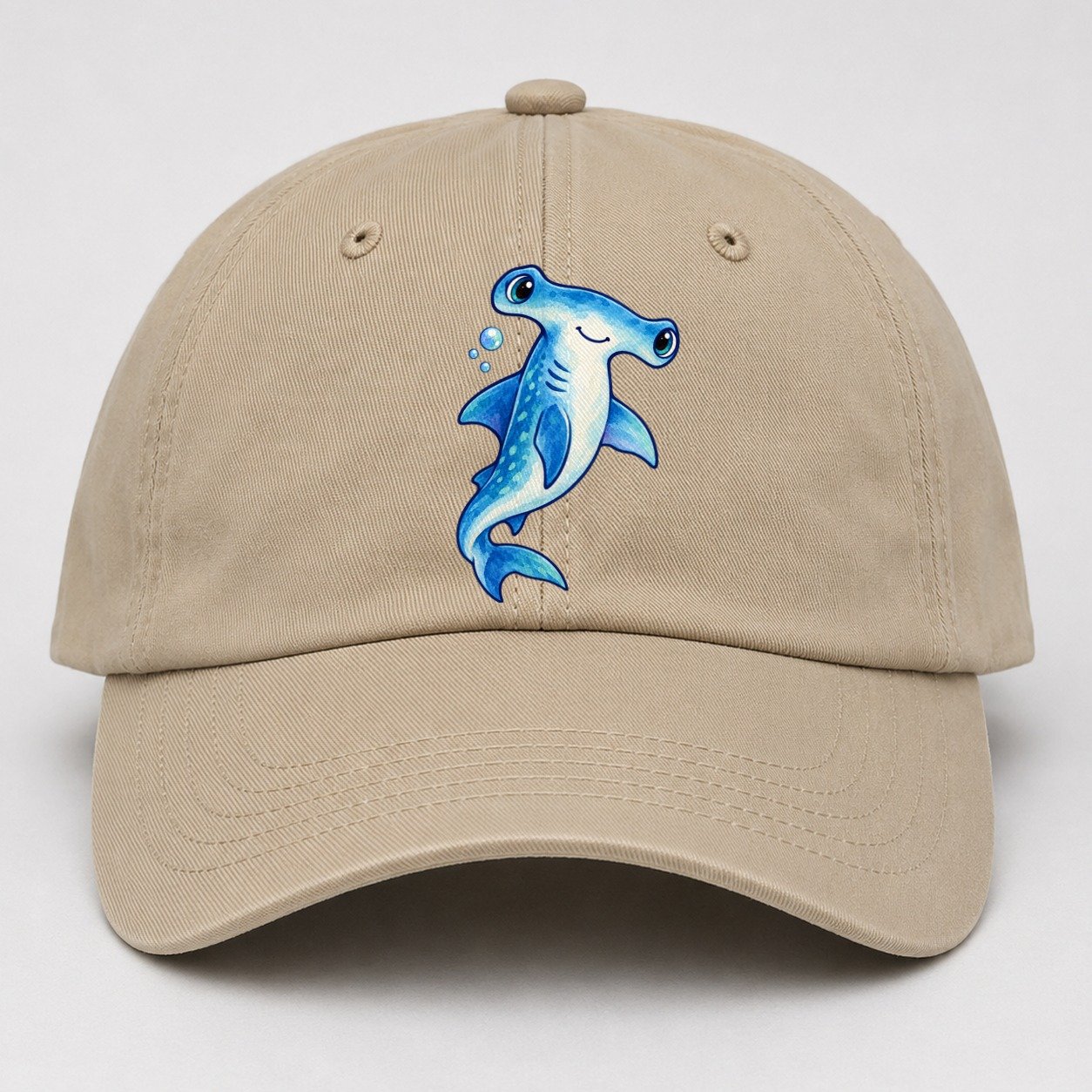 Hammerhead Shark Upward Swim Sea Sprite Baseball Cap – Khaki