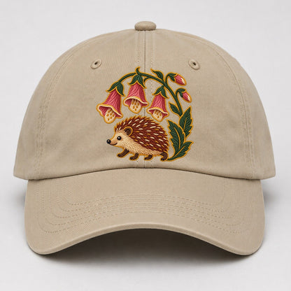 English Foxglove And Hedgehog Uk Culture Heritage Baseball Cap – Khaki