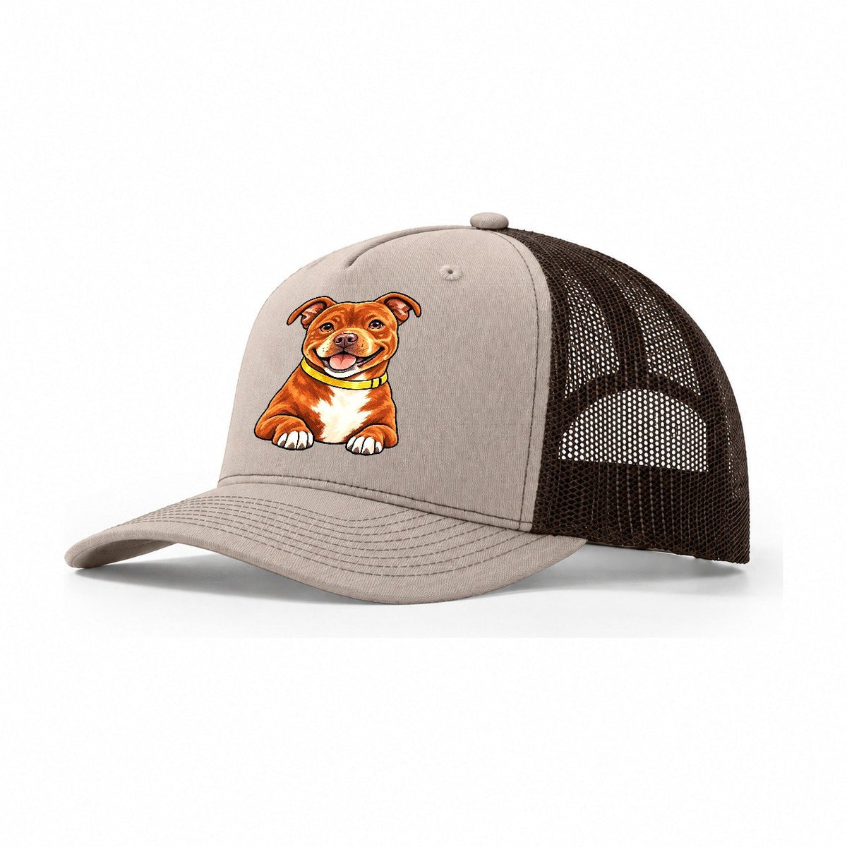 Red Staffy Trucker Hat – Khaki Brown