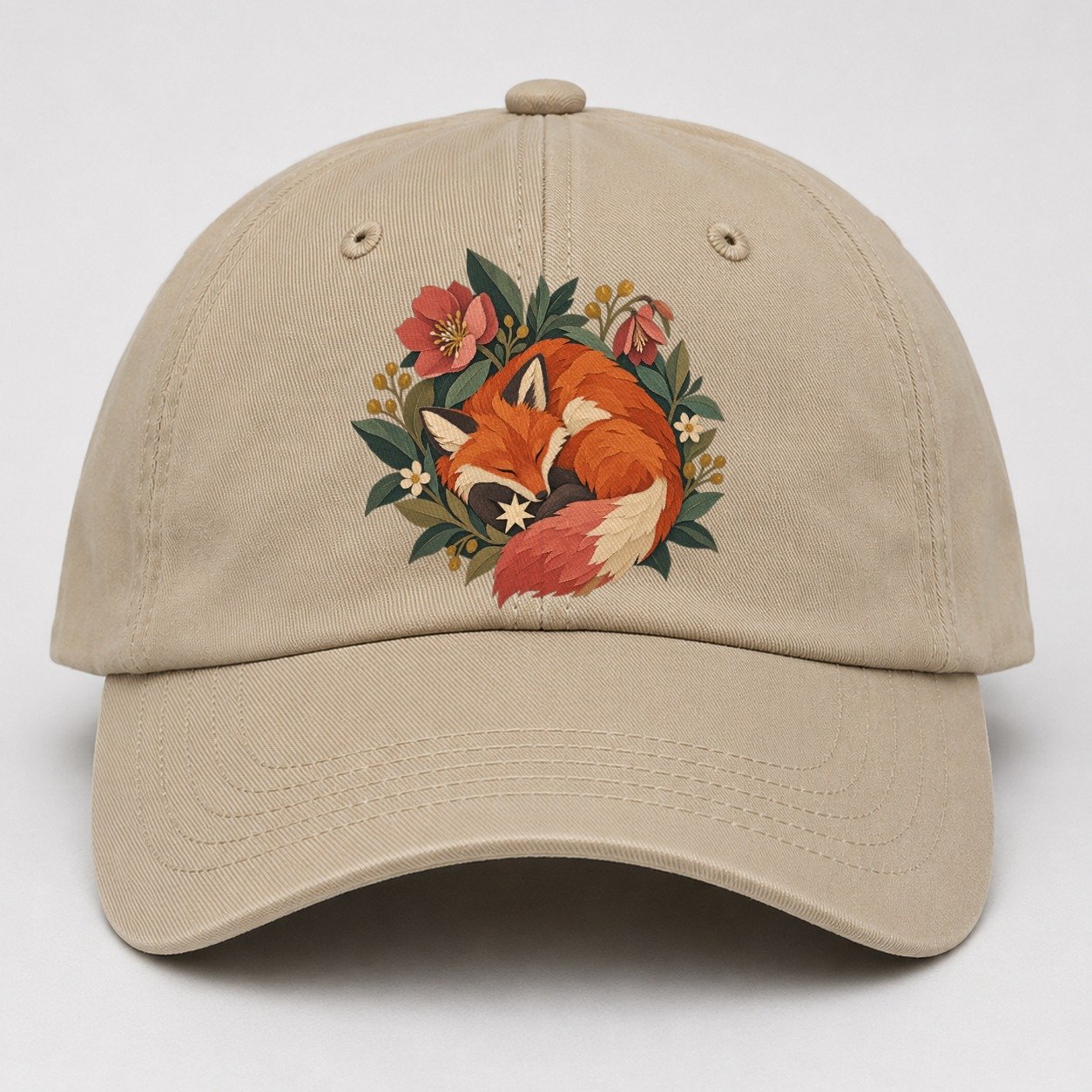 Sleeping Fox Star Nest Gentle Wild Baseball Cap – Khaki