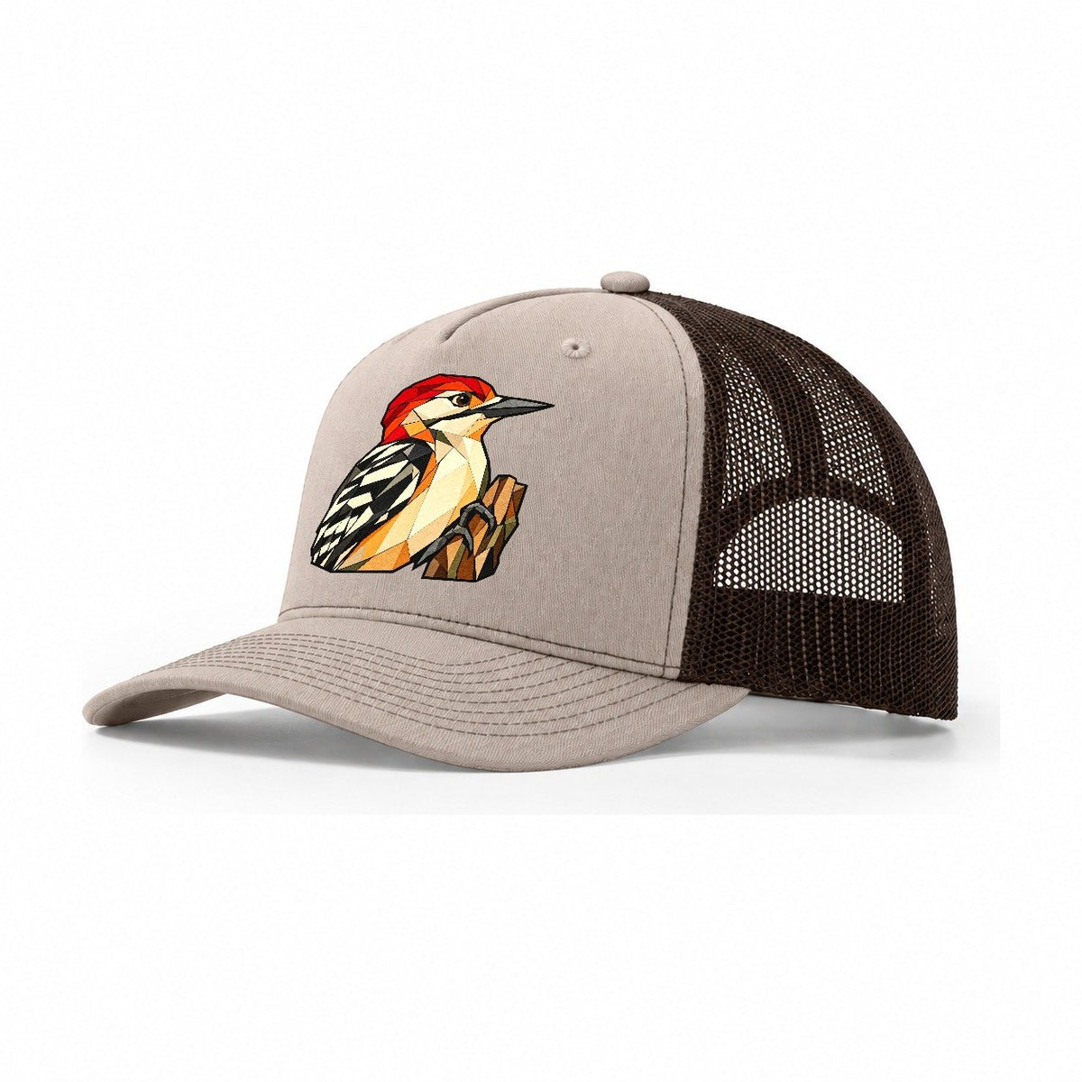 Red Bellied Woodpecker Wildwood Mosaic Trucker Hat – Khaki Brown
