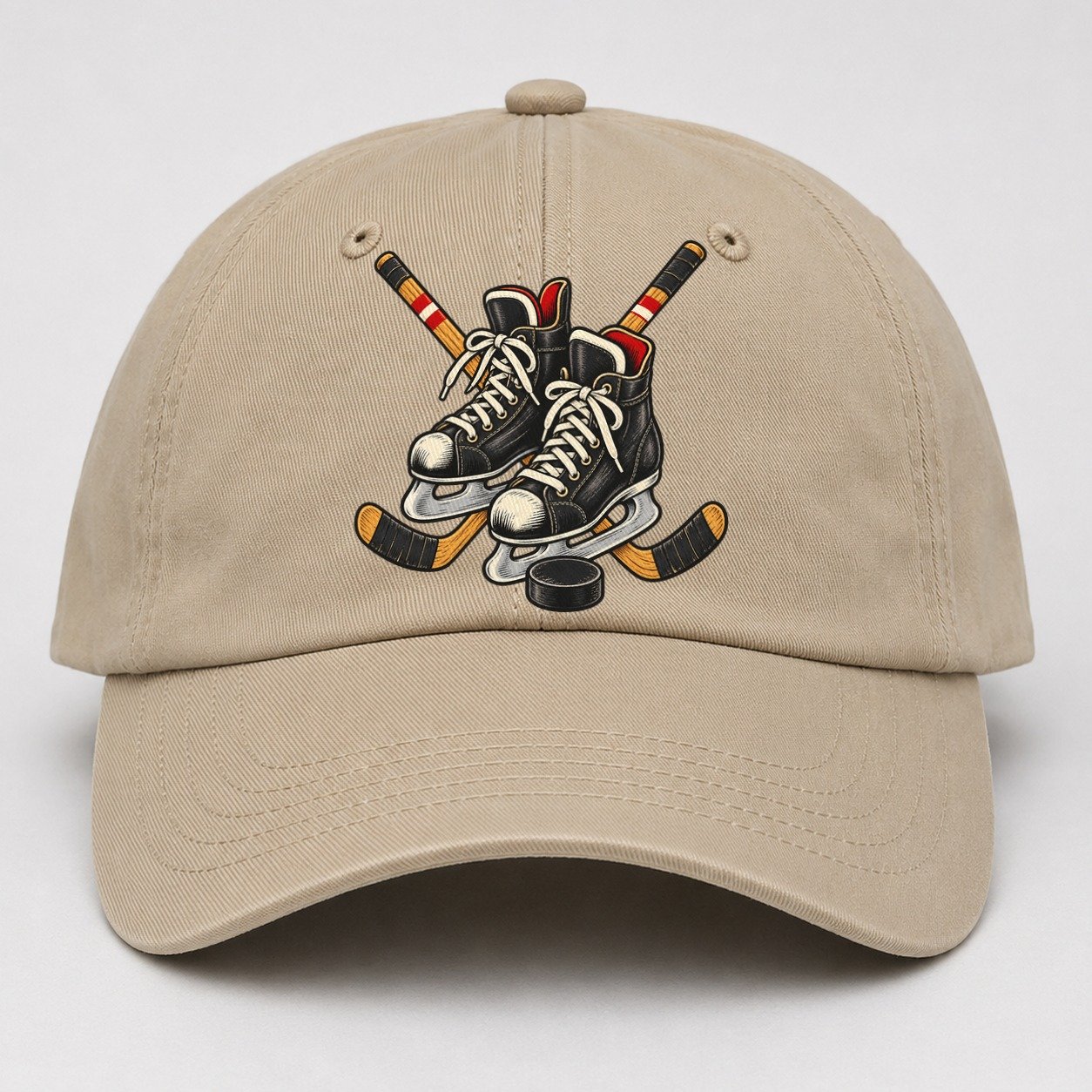 Backyard Hockey Skates Sticks And Puck Canada Cultural Icons Baseball Cap – Khaki
