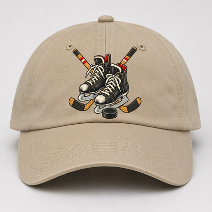 Backyard Hockey Skates Sticks And Puck Canada Cultural Icons Baseball Cap – Khaki