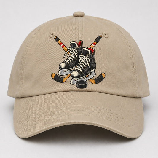 Backyard Hockey Skates Sticks And Puck Canada Cultural Icons Baseball Cap – Khaki