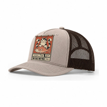 Nekomata Fish Yokai Night Market Trucker Hat – Khaki Brown