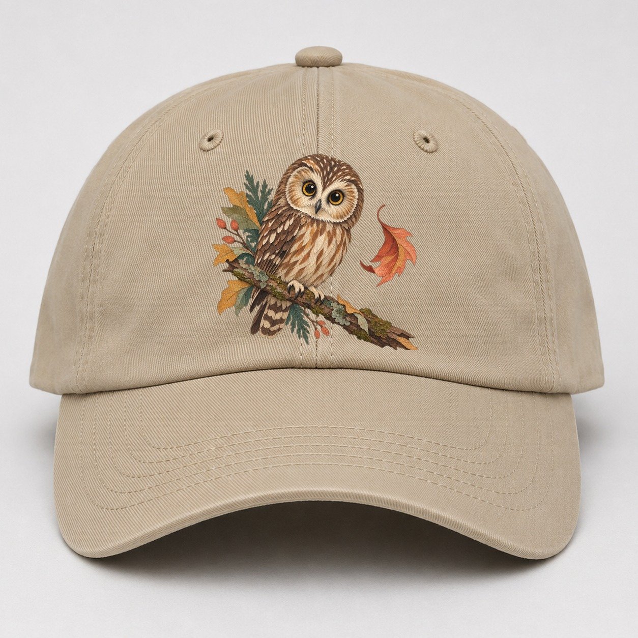 Owl Falling Leaf Gentle Wild Baseball Cap – Khaki
