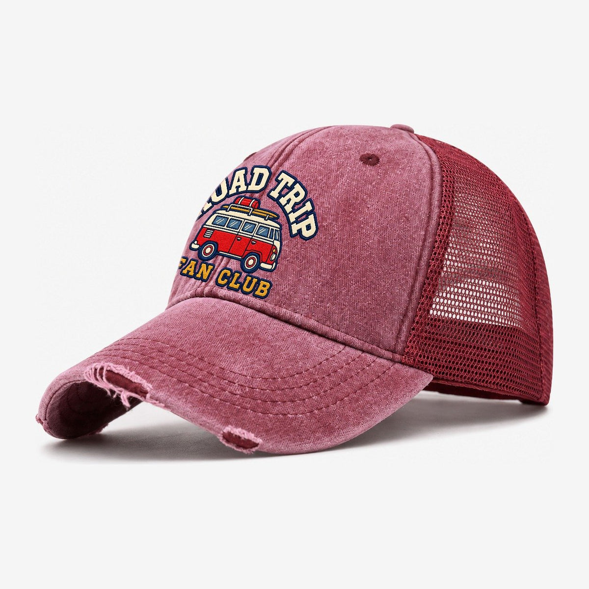 Road Trip Fan Club Washed Trucker Hat – Wine Red