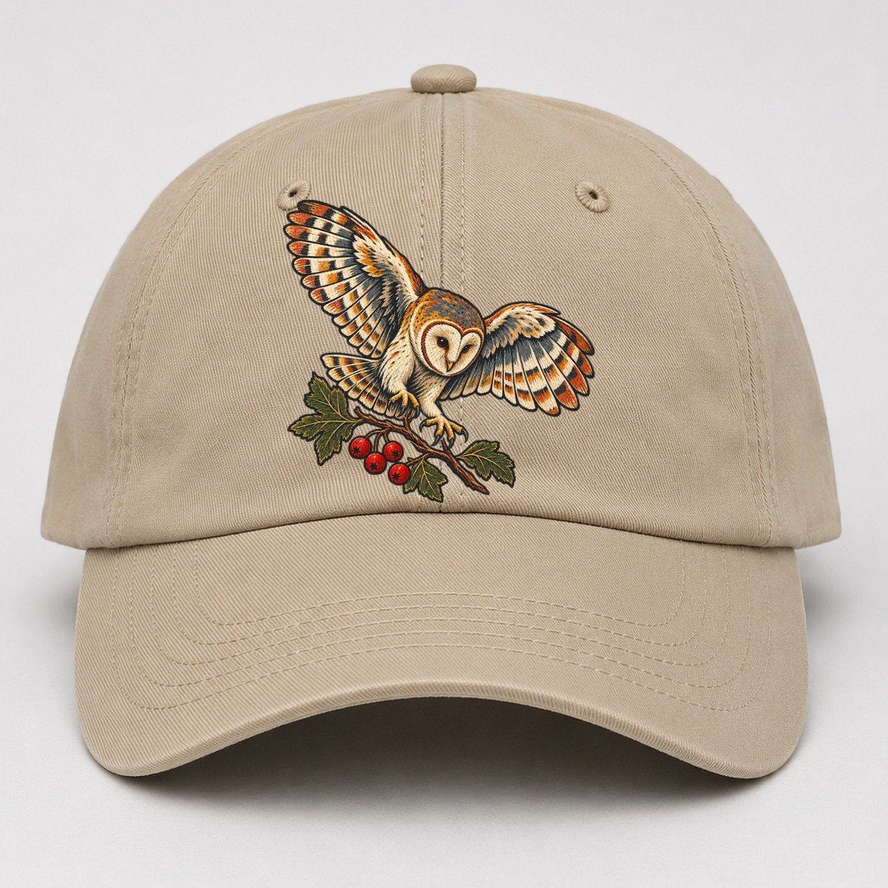 Barn Owl And Hawthorn Berries Uk Culture Heritage Baseball Cap – Khaki