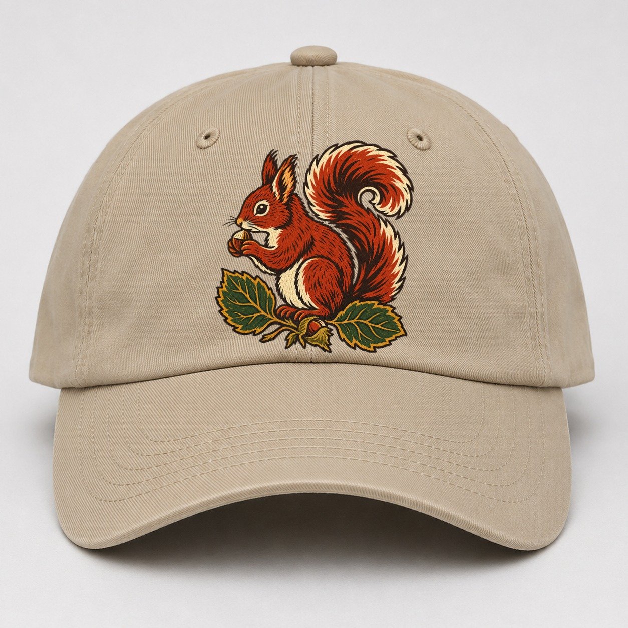Lake District Red Squirrel And Hazelnuts Uk Culture Heritage Baseball Cap – Khaki