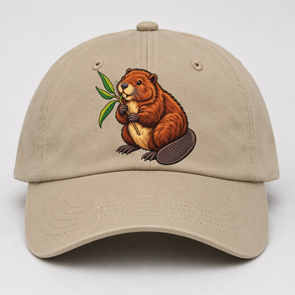 North American Beaver And Willow Sprig Canada Cultural Icons Baseball Cap – Khaki