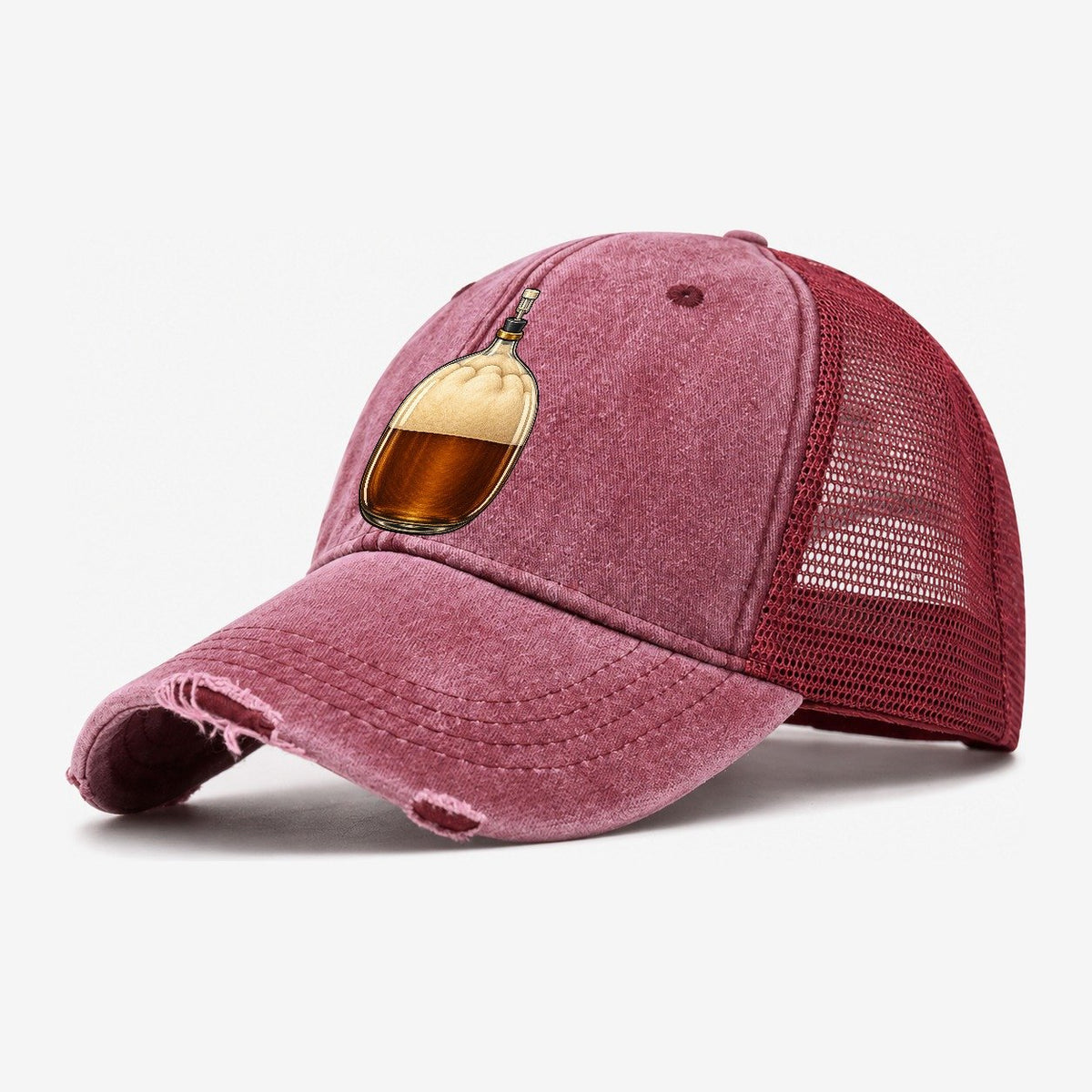 Carboy Of Fermenting Wort Homebrewing Washed Trucker Hat – Wine Red