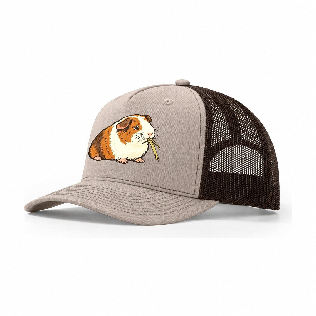 Guinea Pig Hay Bite Small Pet Logos Trucker Hat – Khaki Brown