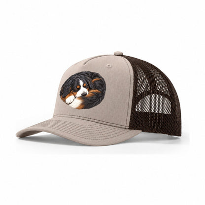 Bernese Round Hearth Nap Pastimes Companions Trucker Hat – Khaki Brown