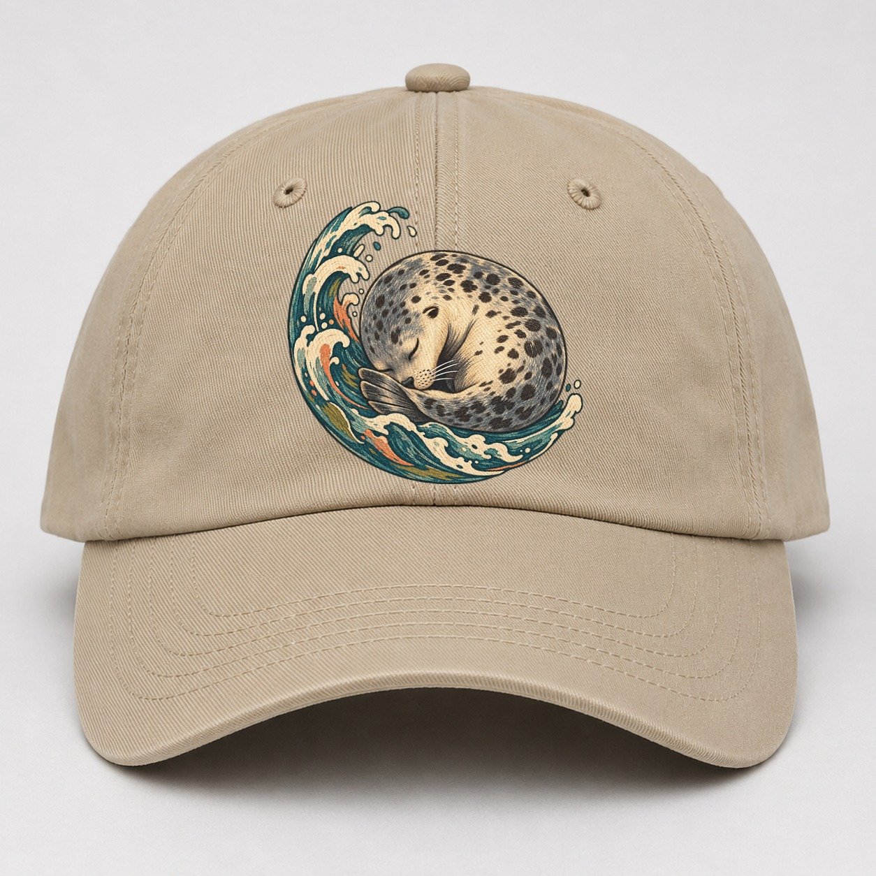 Sleeping Seal Tide Crescent Gentle Wild Baseball Cap – Khaki