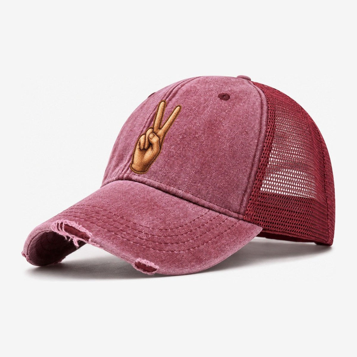Peace Sign Hand Washed Trucker Hat – Wine Red