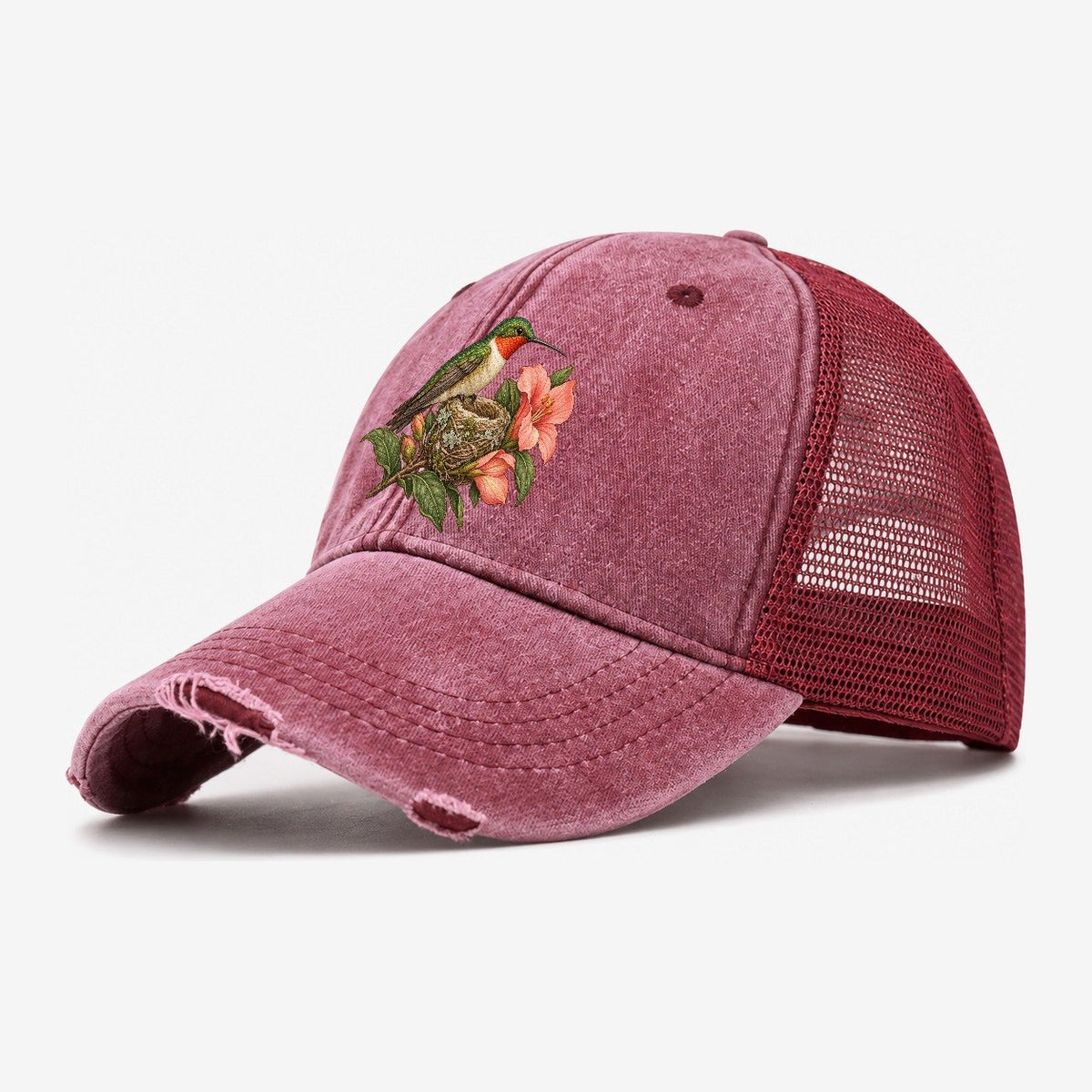 Hummingbird Nest Guardian Everyday Originals Washed Trucker Hat – Wine Red