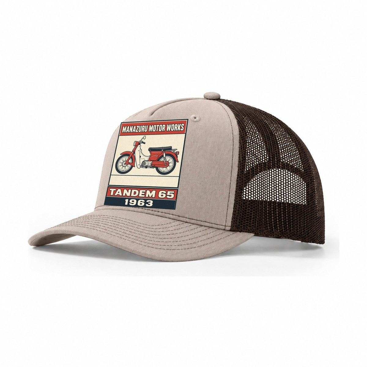 Manazuru Tandem 65 Showa Speed Plates Trucker Hat – Khaki Brown