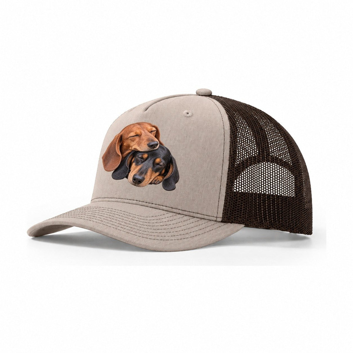 Dachshund Sleeping Pair Character Club Trucker Hat – Khaki Brown