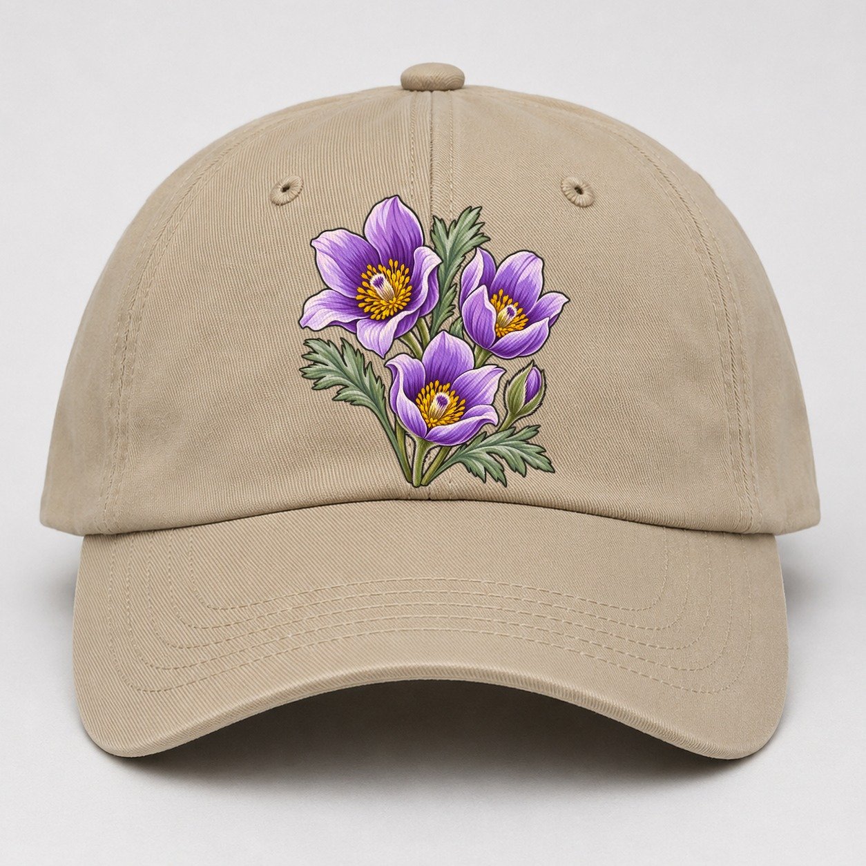 Manitoba Prairie Crocus Cluster Canada Cultural Icons Baseball Cap – Khaki