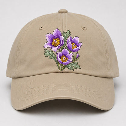 Manitoba Prairie Crocus Cluster Canada Cultural Icons Baseball Cap – Khaki