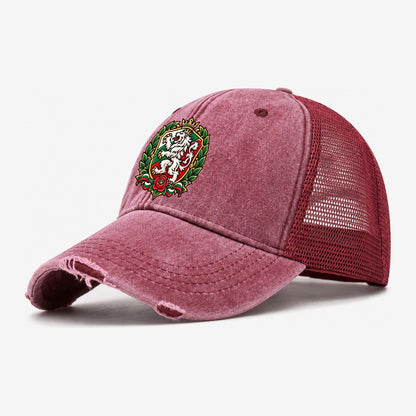 Bulgaria Heraldic Crest Country Logos Washed Trucker Hat – Wine Red