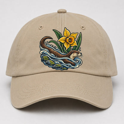 Welsh Otter And Daffodil Stream Uk Culture Heritage Baseball Cap – Khaki
