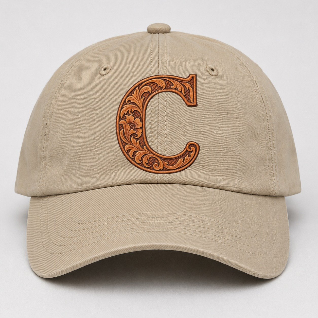 Tooled Leather C Monogram Baseball Cap – Khaki