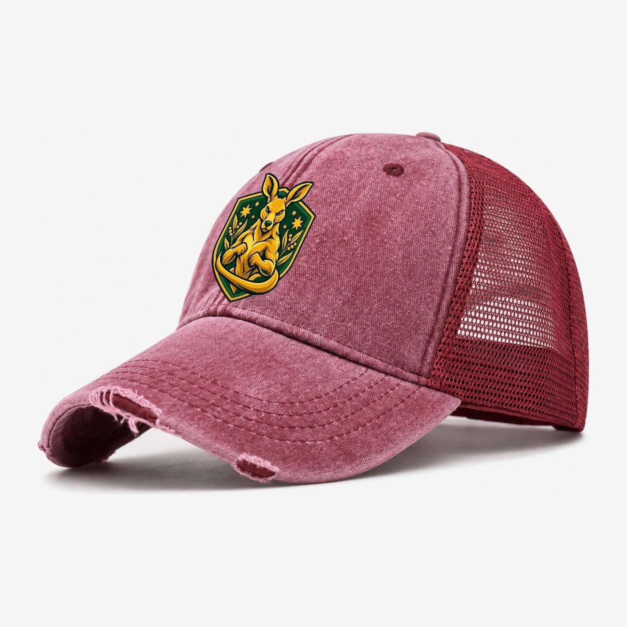 Australia Minimal Emblem Country Logos Washed Trucker Hat – Wine Red