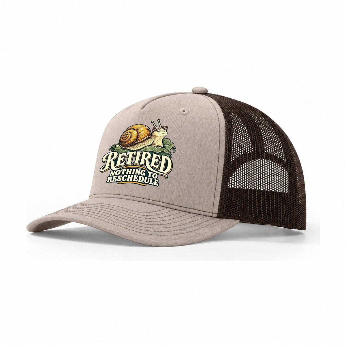 Retired Calendar Clear Character Club Trucker Hat – Khaki Brown