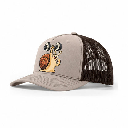 Snail Slow Gains Animal Lifters Trucker Hat – Khaki Brown