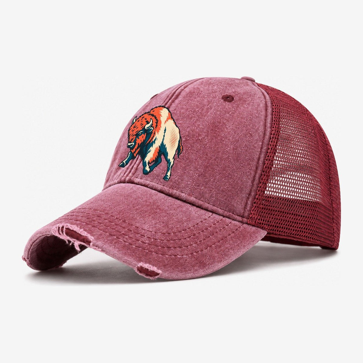 Bison Headwind Washed Trucker Hat – Wine Red