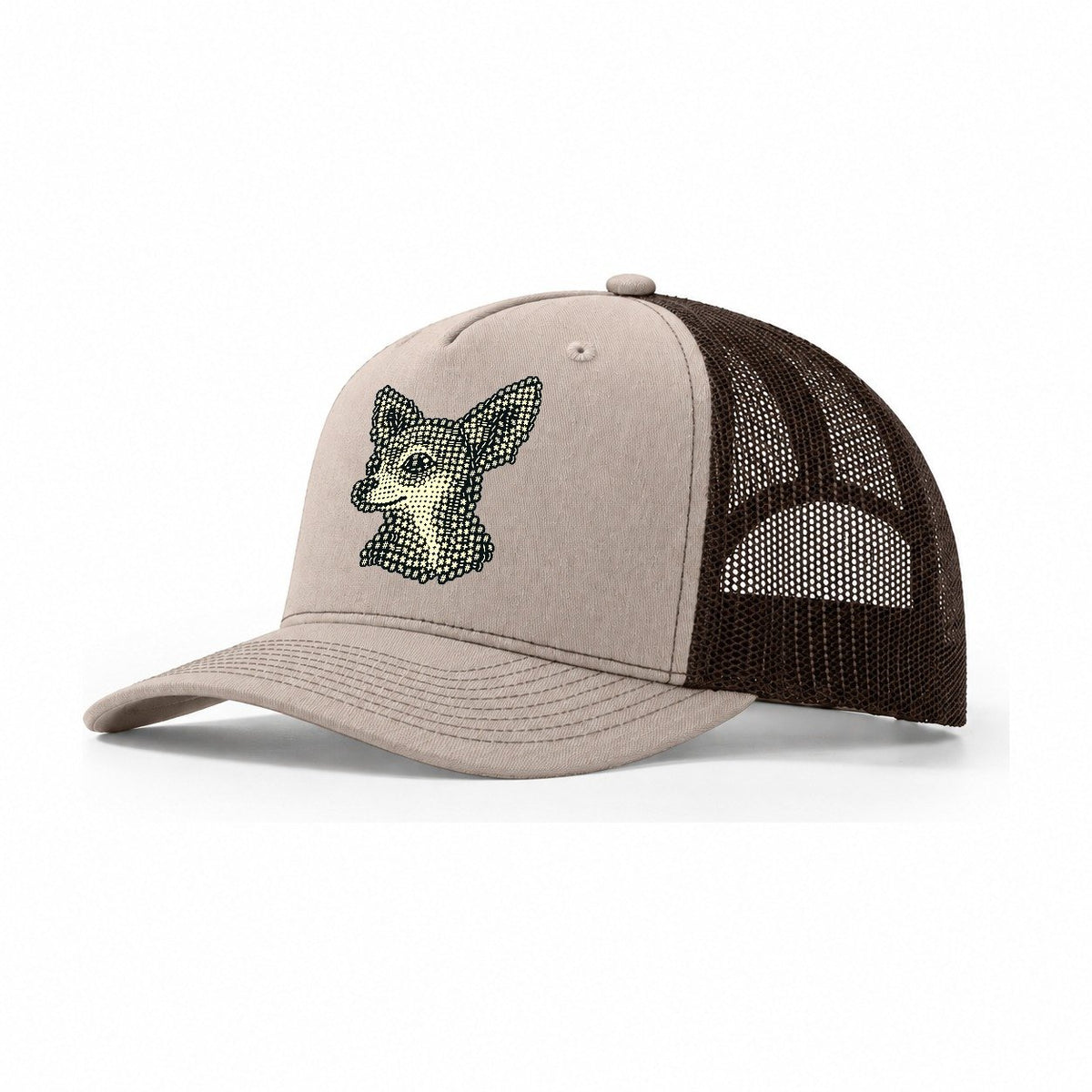 Chihuahua Side Glance Trucker Hat – Khaki Brown
