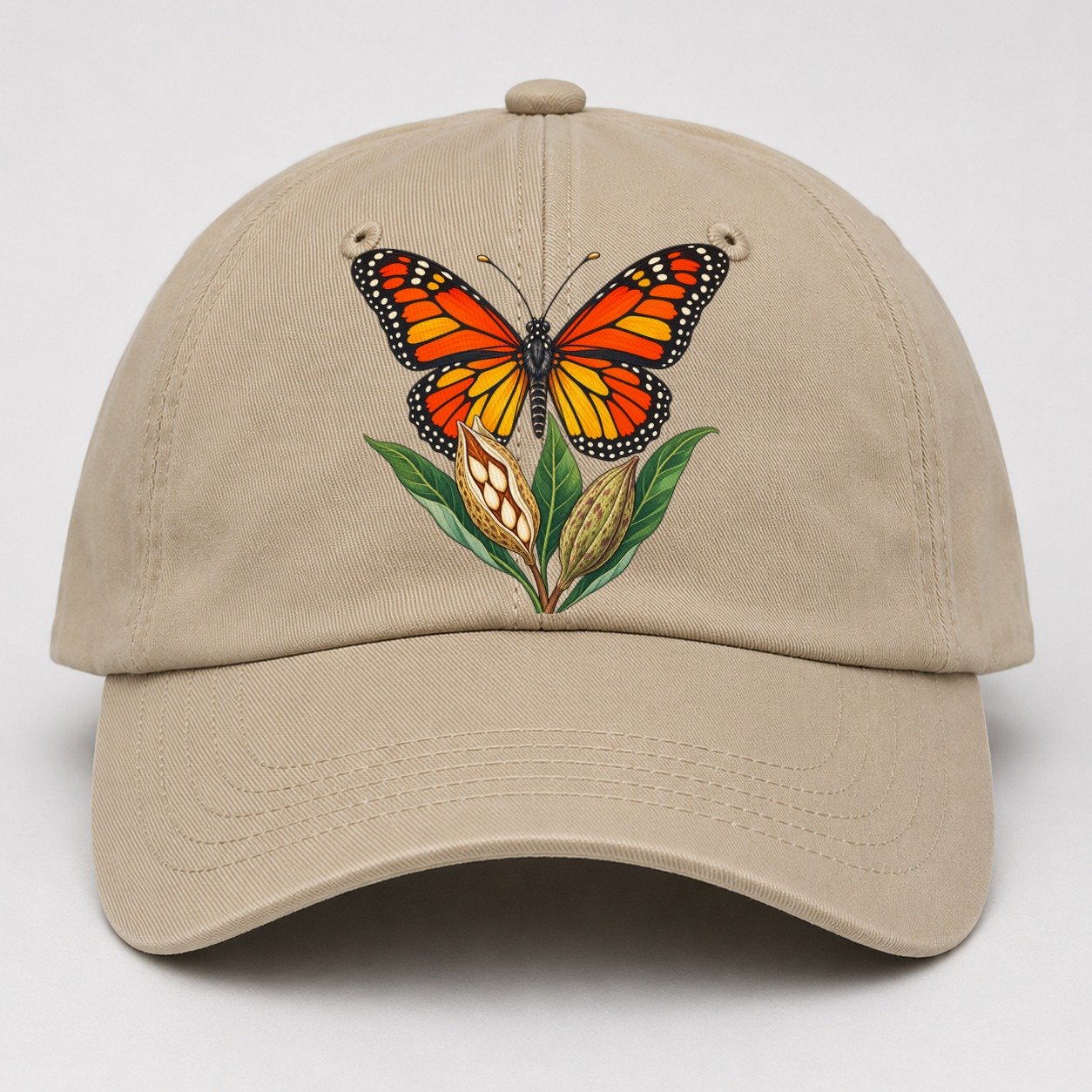 Monarch Butterfly And Milkweed Pods Canada Cultural Icons Baseball Cap – Khaki