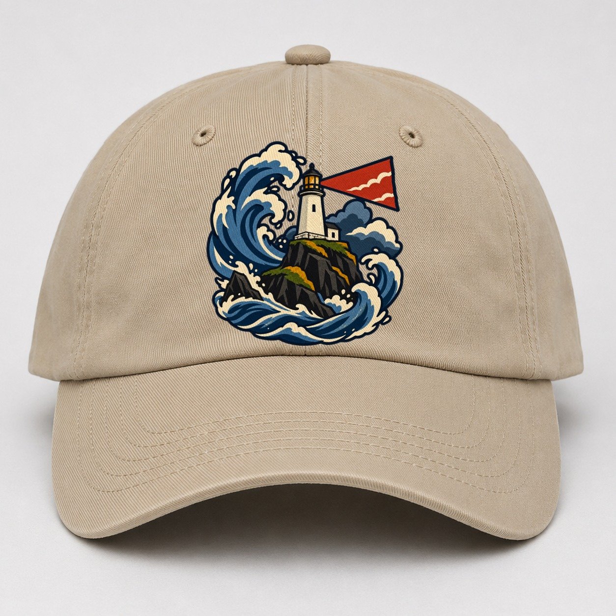 Hebridean Lighthouse And Storm Wave Uk Culture Heritage Baseball Cap – Khaki
