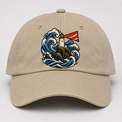 Hebridean Lighthouse And Storm Wave Uk Culture Heritage Baseball Cap – Khaki