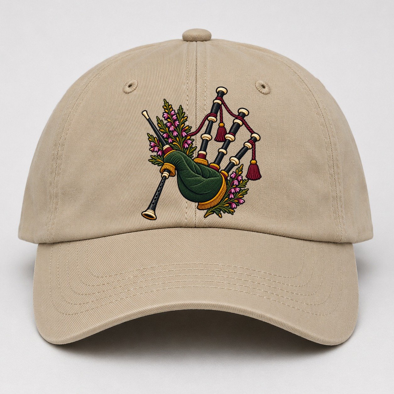 Scottish Bagpipes And Heather Uk Culture Heritage Baseball Cap – Khaki