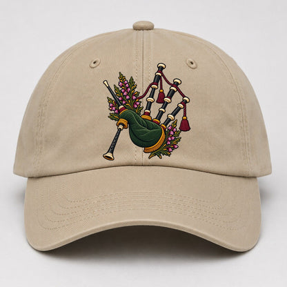 Scottish Bagpipes And Heather Uk Culture Heritage Baseball Cap – Khaki