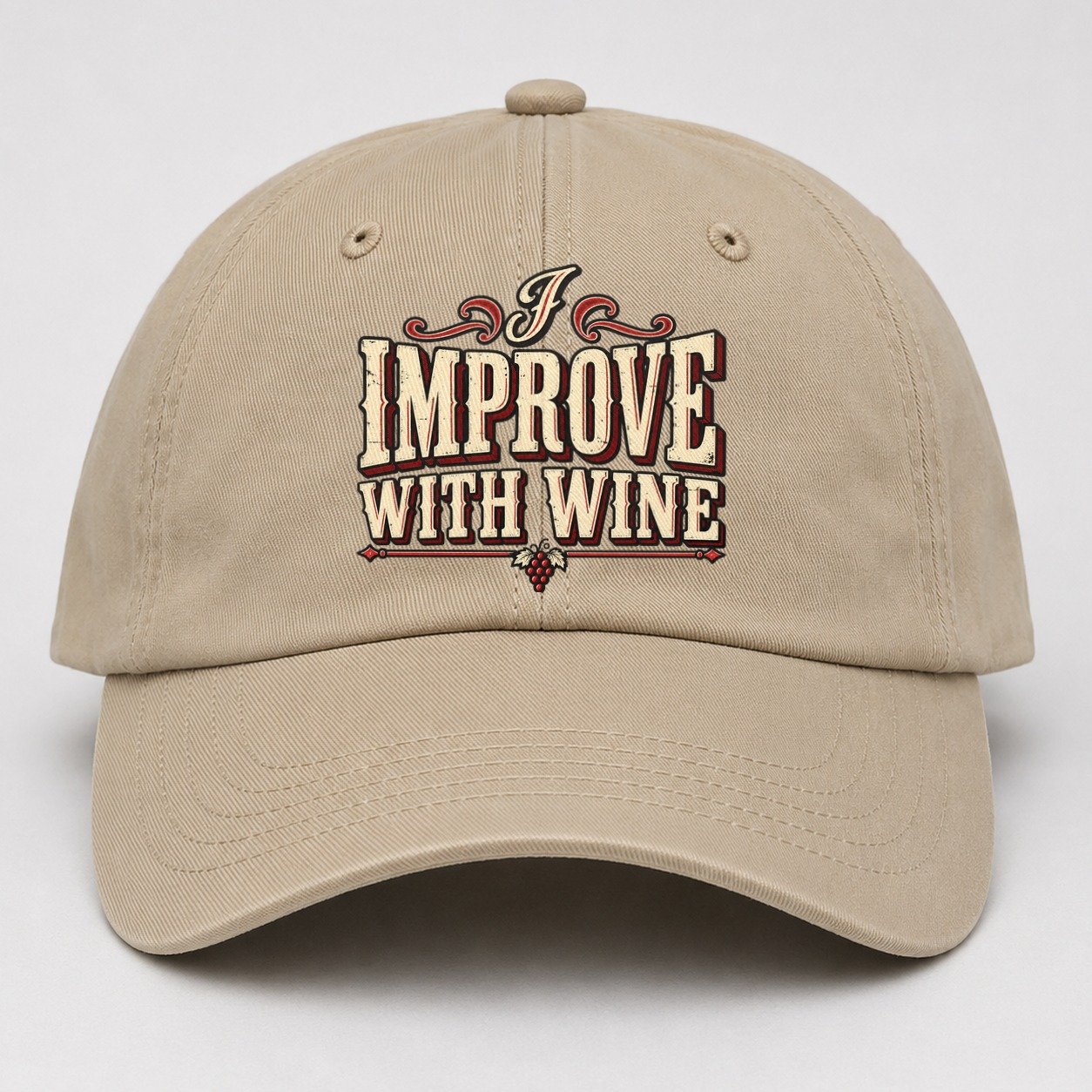 I Improve With Wine American Wit Baseball Cap – Khaki