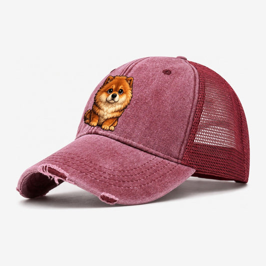 Chow Chow Sitting Sweetheart Washed Trucker Hat – Wine Red