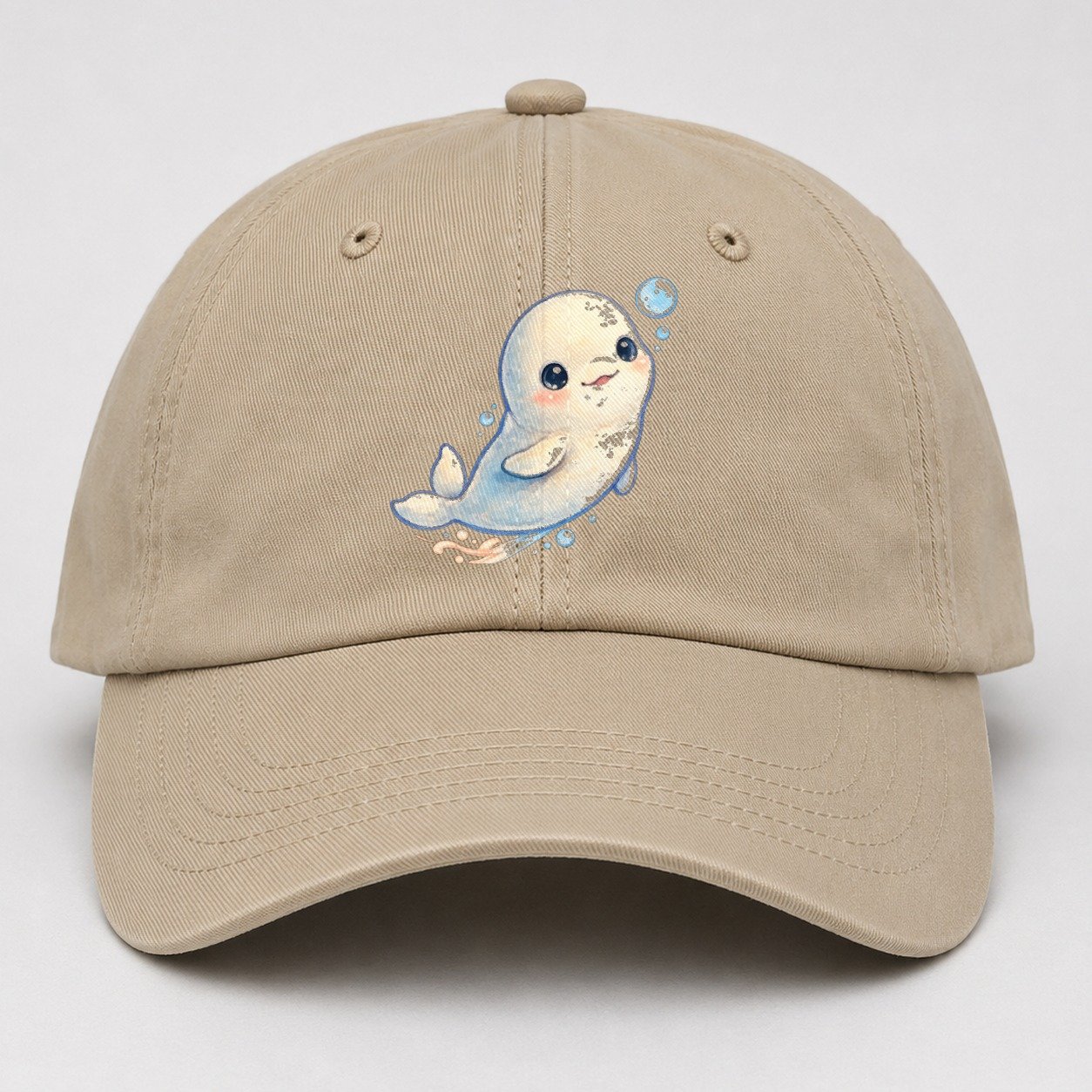 Beluga Whale Bubble Rise Sea Sprite Baseball Cap – Khaki