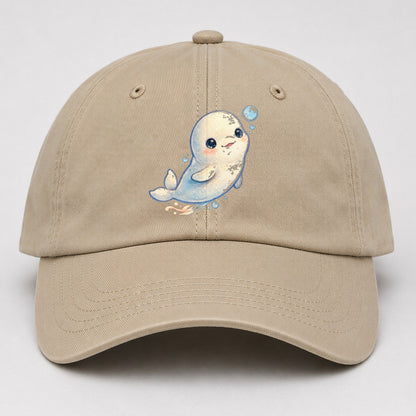 Beluga Whale Bubble Rise Sea Sprite Baseball Cap – Khaki