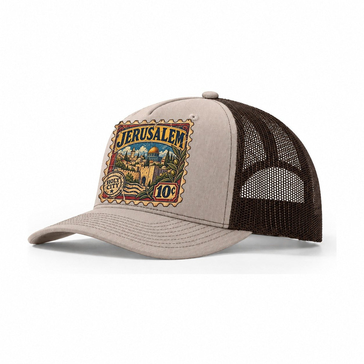 Jerusalem Postage Stamp Jerusalem Trucker Hat – Khaki Brown