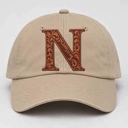 Tooled Leather N Monogram Baseball Cap – Khaki