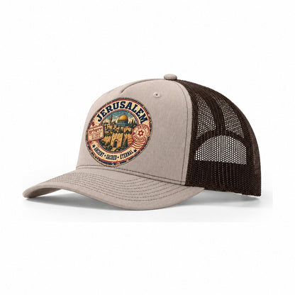 Jerusalem Passport Cachet Jerusalem Trucker Hat – Khaki Brown