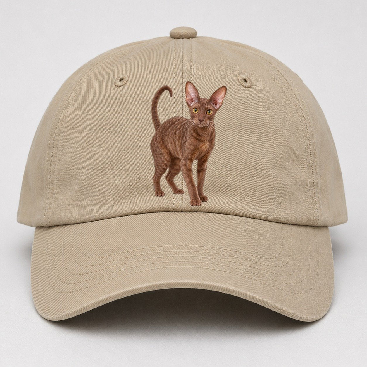 Cornish Rex Standing Three Quarter Realistic Cat Portrait Baseball Cap – Khaki