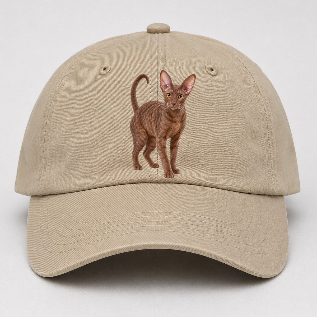 Cornish Rex Standing Three Quarter Realistic Cat Portrait Baseball Cap – Khaki