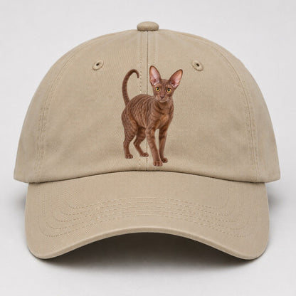 Cornish Rex Standing Three Quarter Realistic Cat Portrait Baseball Cap – Khaki