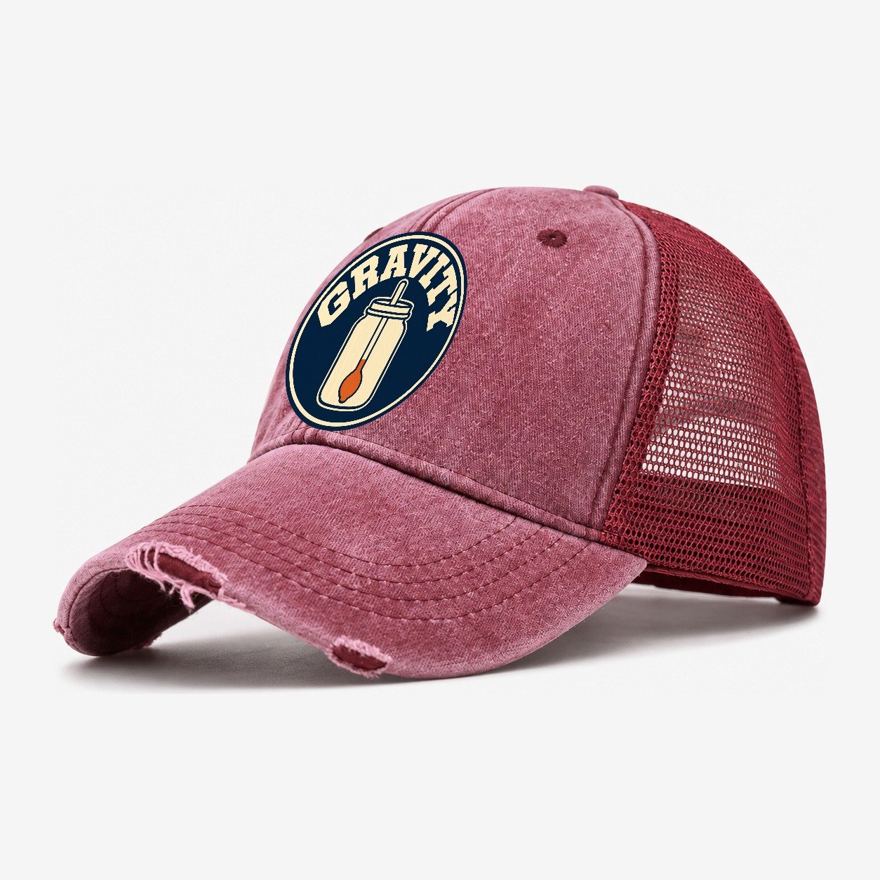 Gravity Reading Washed Trucker Hat – Wine Red