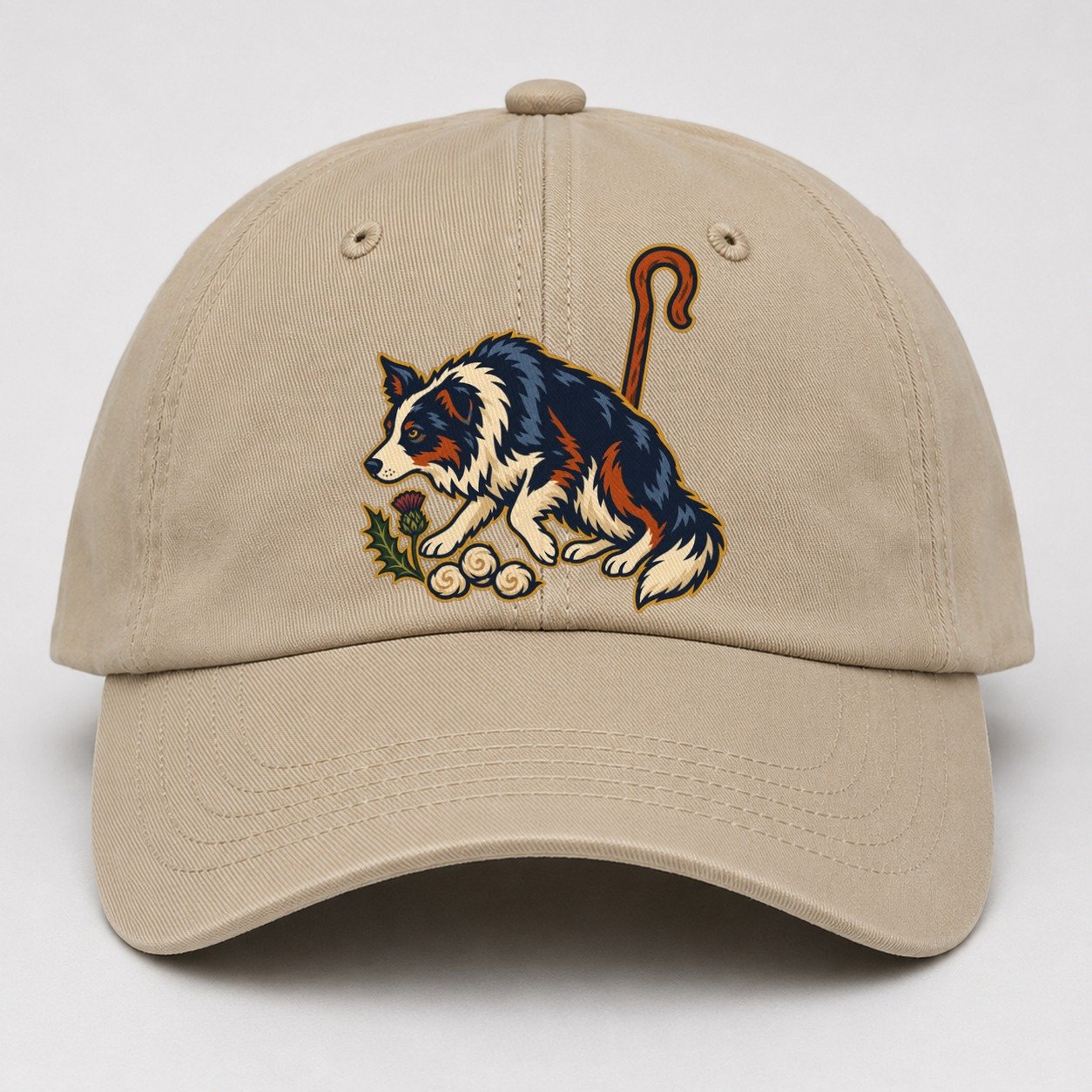 Shepherd Crook Sheepdog And Wool Sprig Uk Culture Heritage Baseball Cap – Khaki
