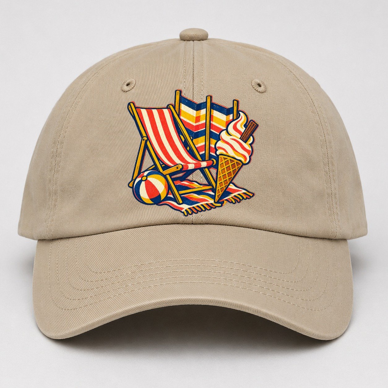 British Seaside Deckchair Windbreak And Ice Cream Uk Culture Heritage Baseball Cap – Khaki